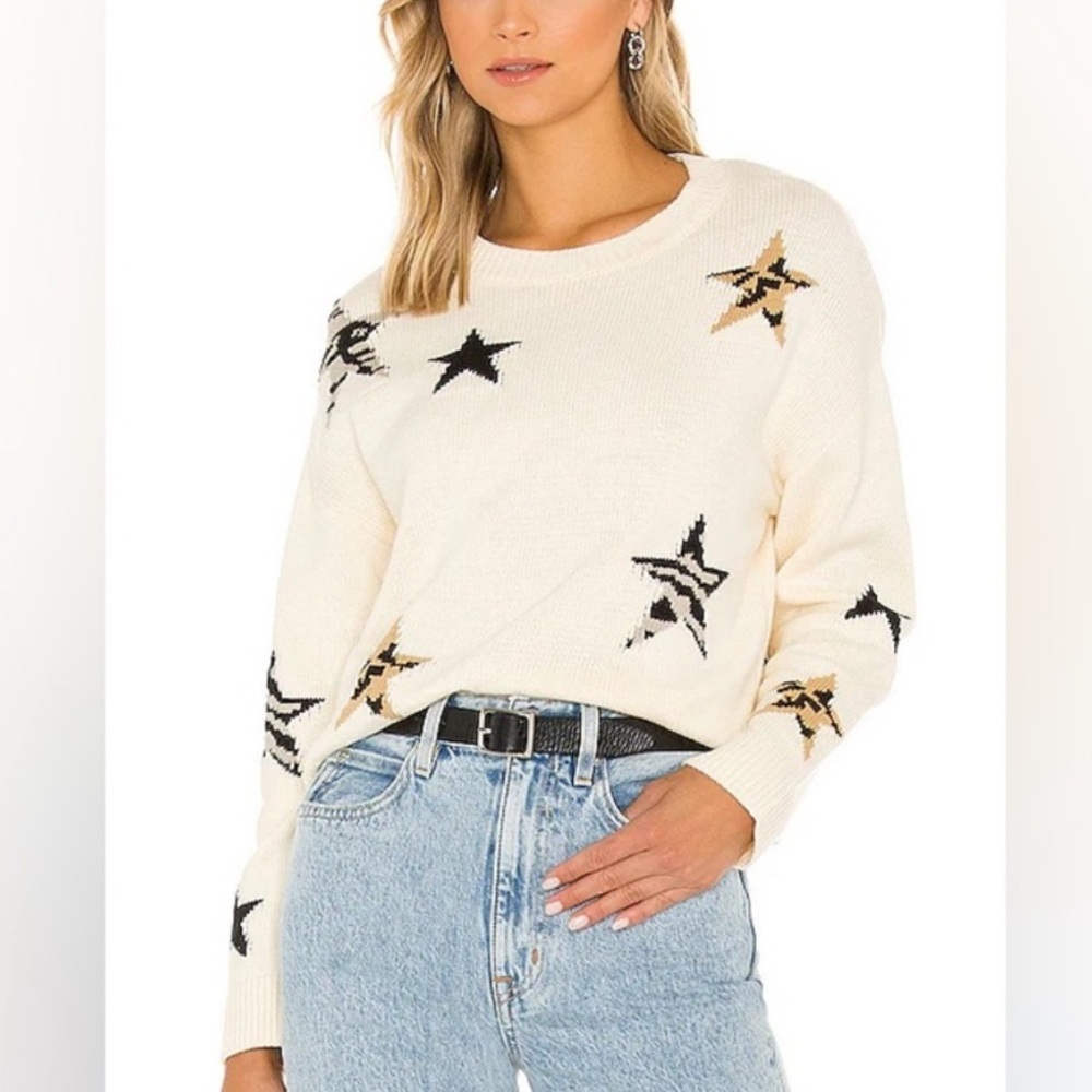 Rails Perci Neutral Animal Print Stars Pullover Cream Sweater-Size Small